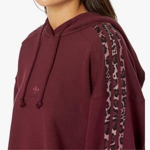 Adidas Originals Logo Crop Hoodie, Multicolor Maroon & Leopard Print, SZ 2X, NWT